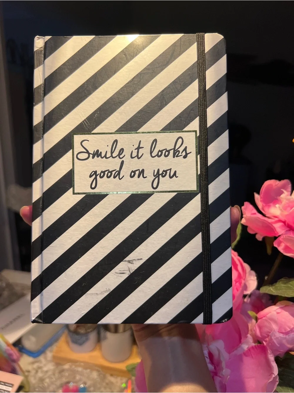 Striped Hardcover Journal - “Smile It Looks Good On You!” read more